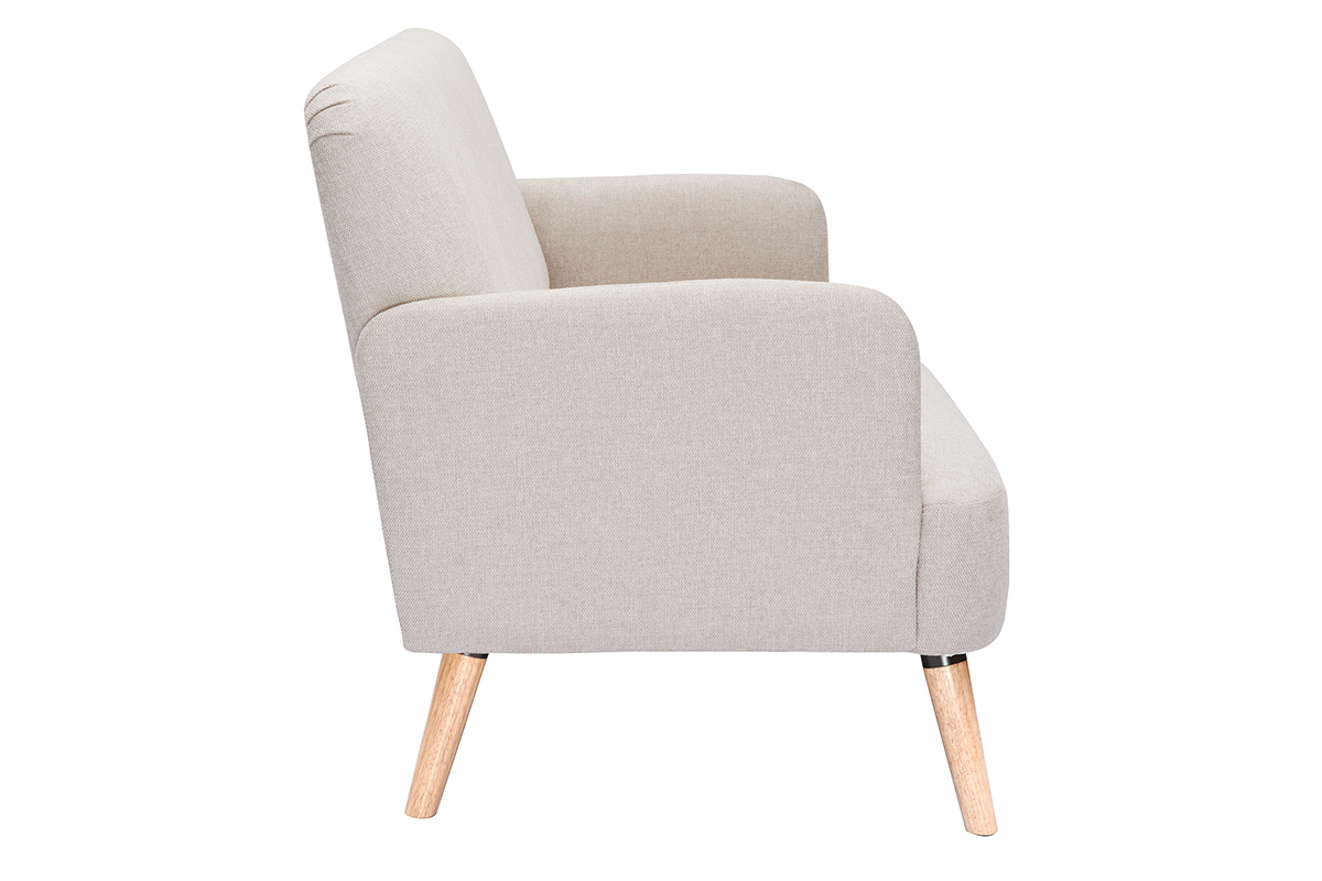 Canap scandinave 2 places en tissu effet velours textur beige et bois clair ISKO