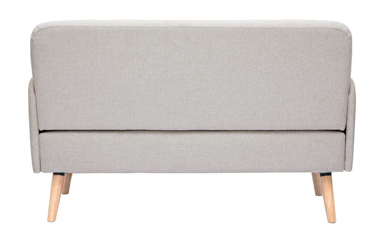 Canap scandinave 2 places en tissu effet velours textur beige et bois clair ISKO