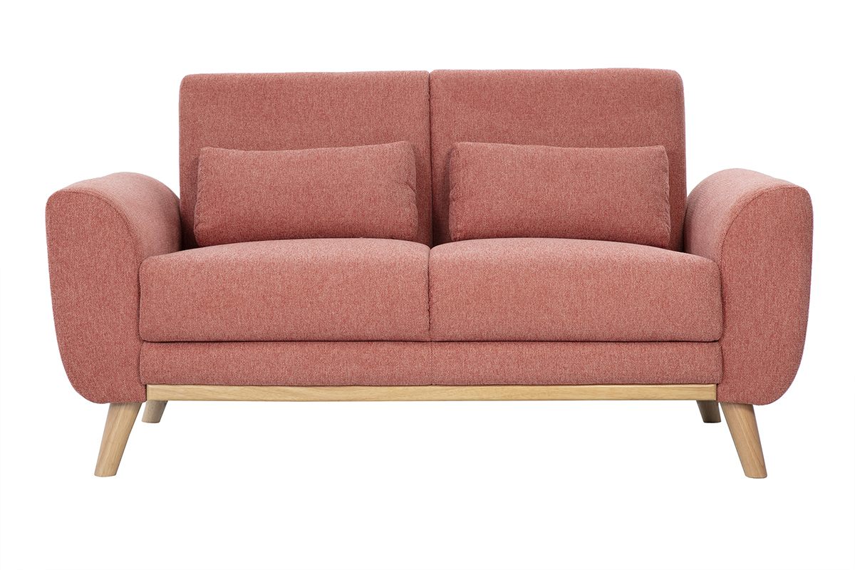 Canap scandinave 2 places en tissu effet velours textur terracotta et bois clair EKTOR