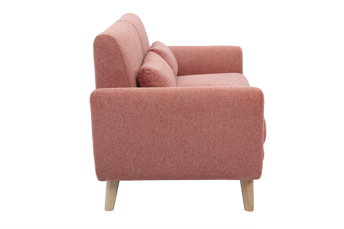 Canap scandinave 2 places en tissu effet velours textur terracotta et bois clair EKTOR