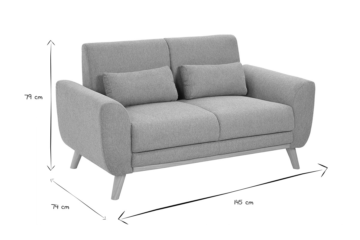 Canap scandinave 2 places en tissu effet velours textur terracotta et bois clair EKTOR