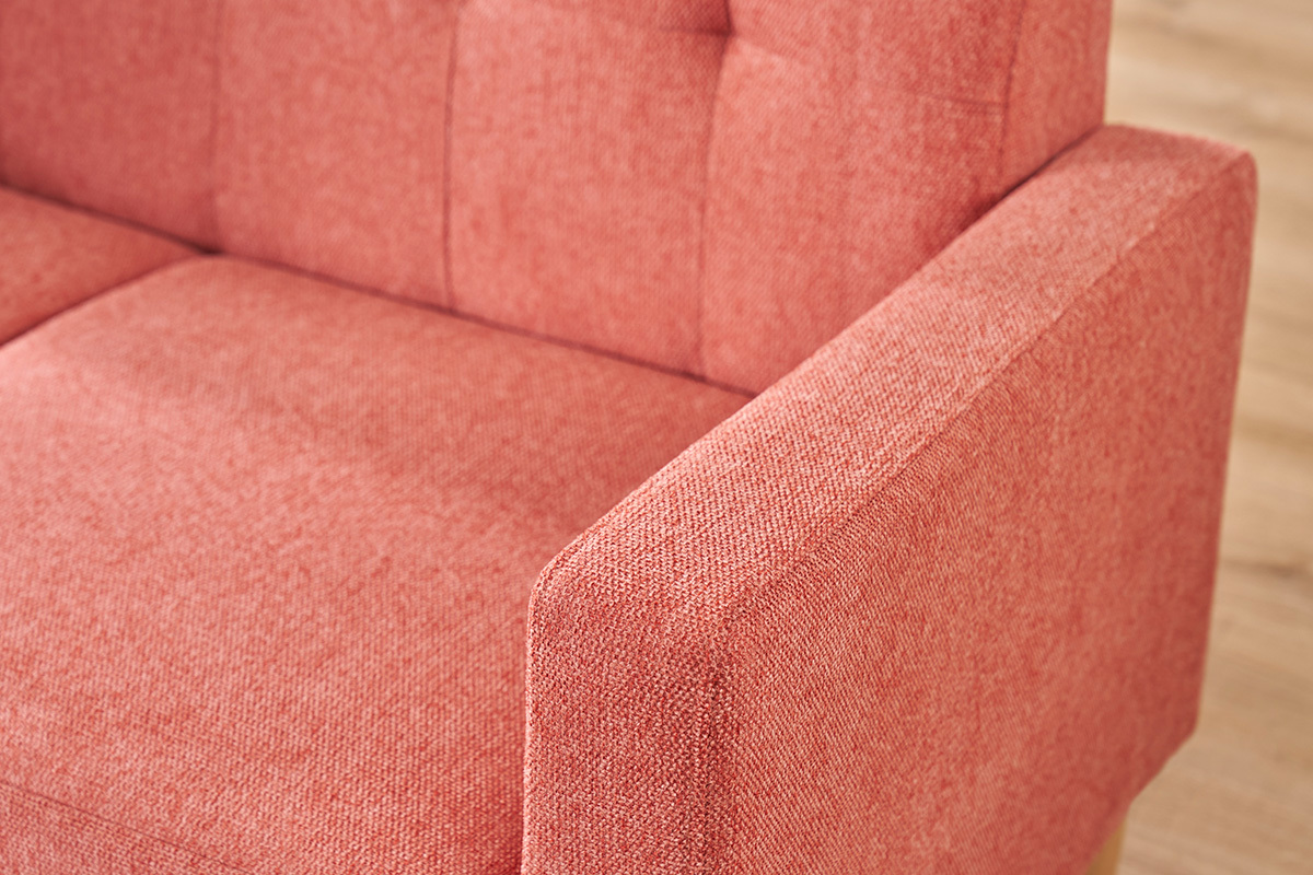 Canap� scandinave 2 places en tissu effet velours textur� terracotta et bois clair MOON