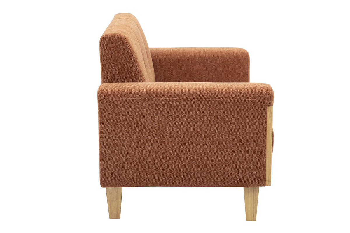 Canap� scandinave 2 places en tissu effet velours textur� terre br�l�e et bois clair FJORD