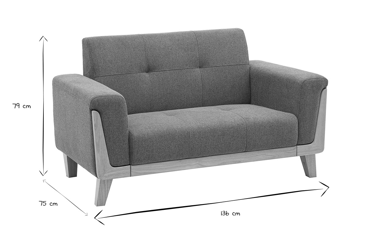 Canap� scandinave 2 places en tissu effet velours textur� terre br�l�e et bois clair FJORD