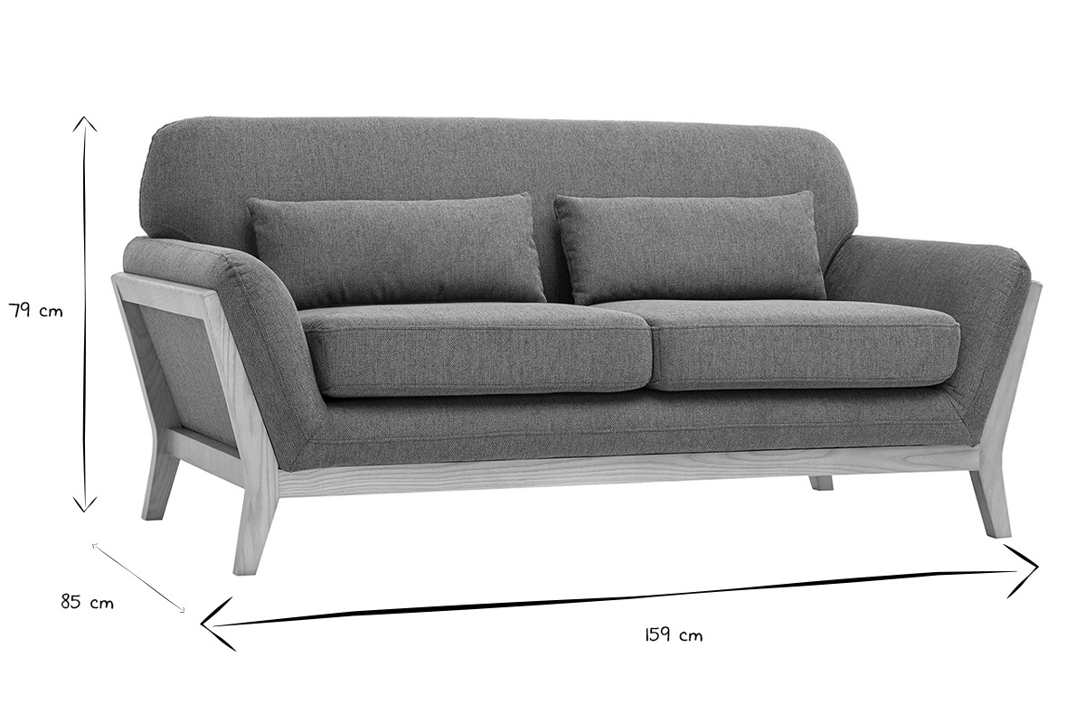 Canap� scandinave 2 places en tissu effet velours textur� terre br�l�e et bois clair YOKO