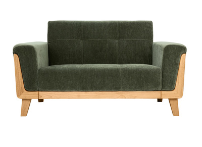 Canapé scandinave 2 places en tissu effet velours vert kaki et bois clair FJORD