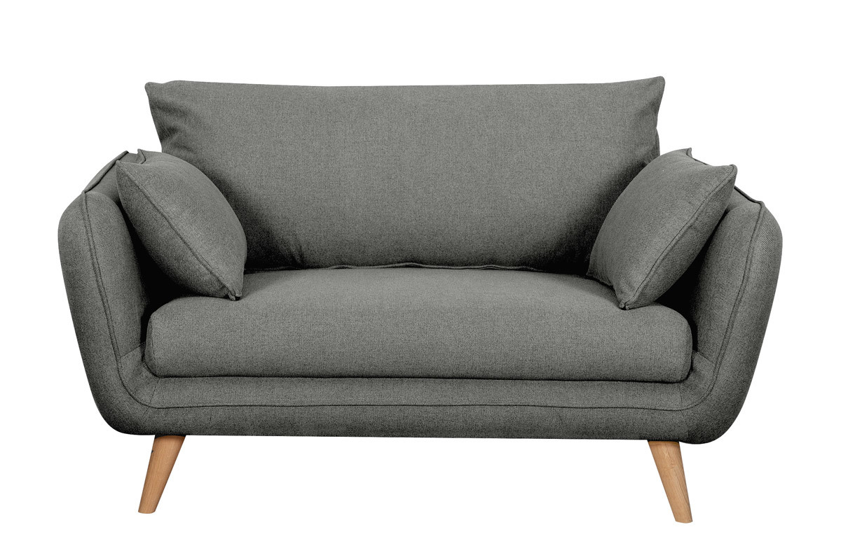 Canap scandinave 2 places en tissu gris anthracite et bois clair CREEP