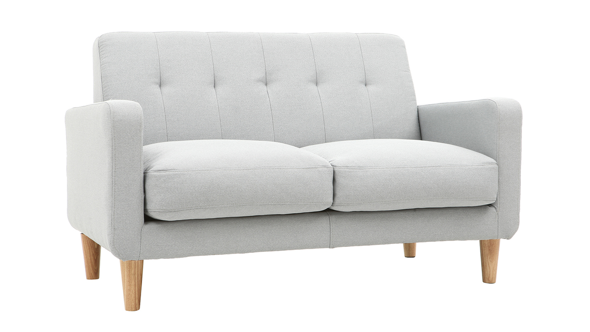 Canap scandinave 2 places en tissu gris clair et bois clair LUNA