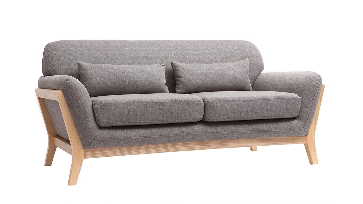 Canap scandinave 2 places en tissu gris et bois clair YOKO