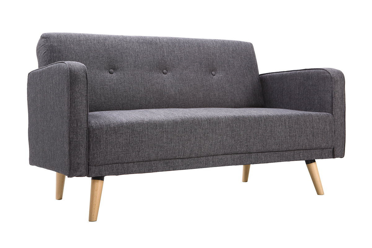Canap scandinave 2 places en tissu gris fonc et bois clair ULLA