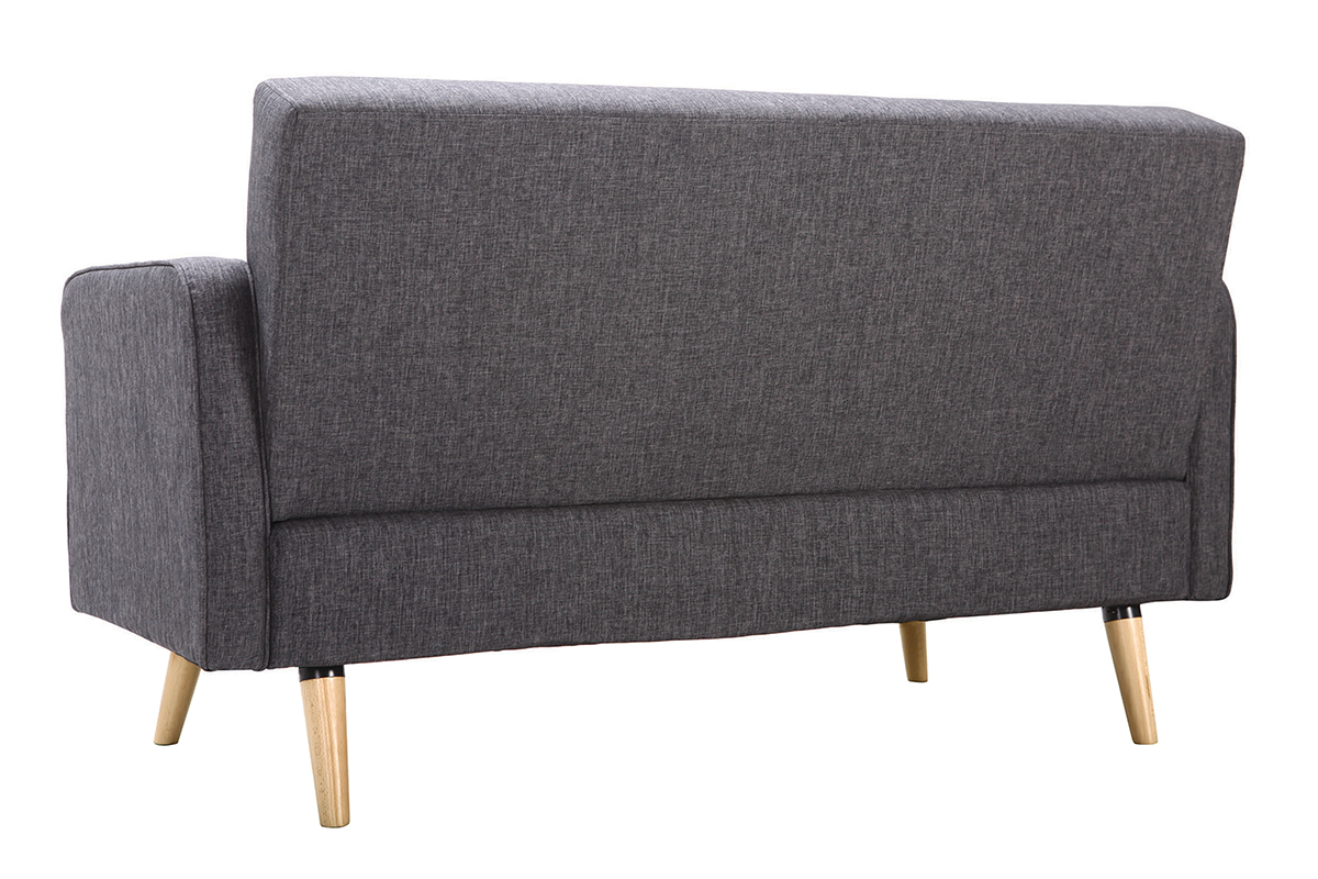 Canap scandinave 2 places en tissu gris fonc et bois clair ULLA