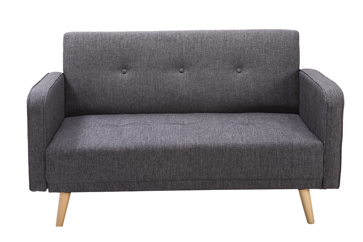 Canap scandinave 2 places en tissu gris fonc et bois clair ULLA