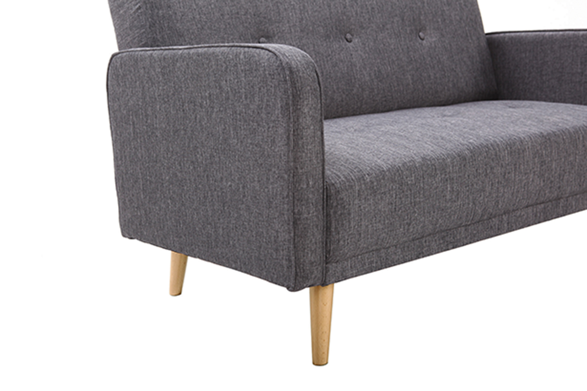 Canap scandinave 2 places en tissu gris fonc et bois clair ULLA