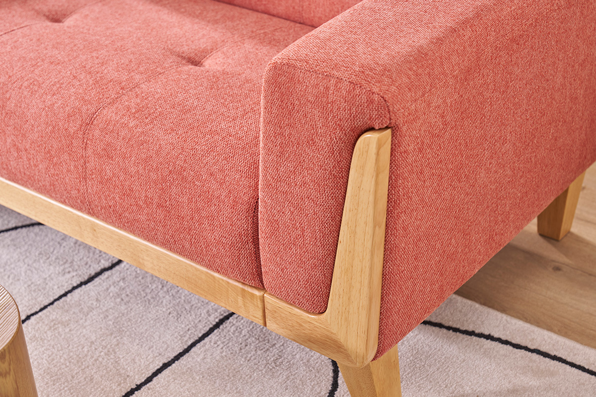 Canap� scandinave 2 places en tissu terracotta et bois clair FJORD