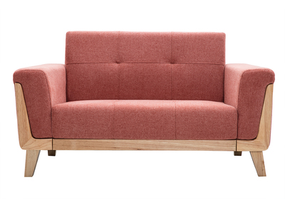 Canapé scandinave 2 places en tissu terracotta et bois clair FJORD