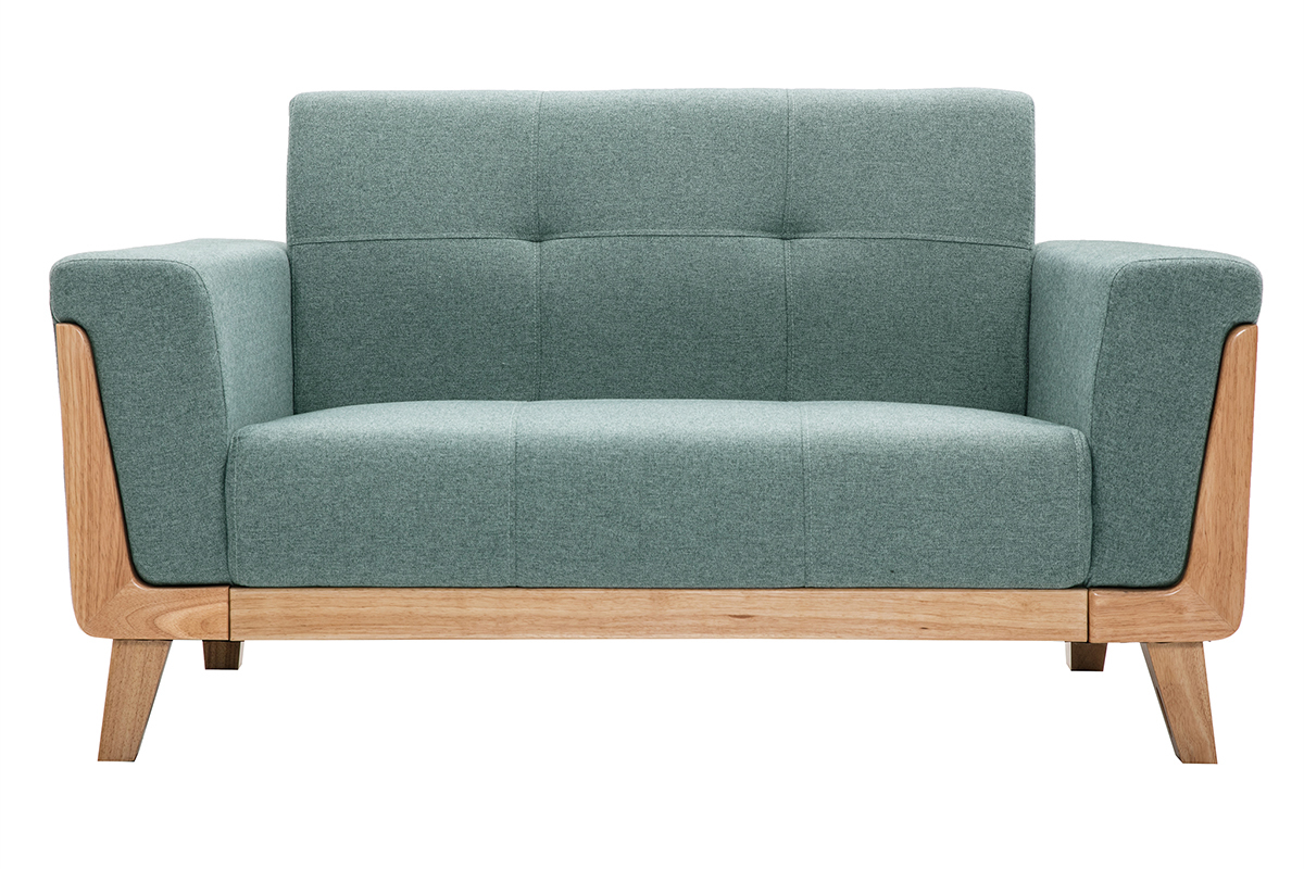 Canap scandinave 2 places en tissu vert de gris et bois clair FJORD