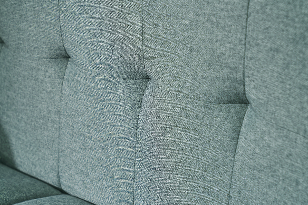 Canap� scandinave 2 places en tissu vert de gris et bois clair MOON