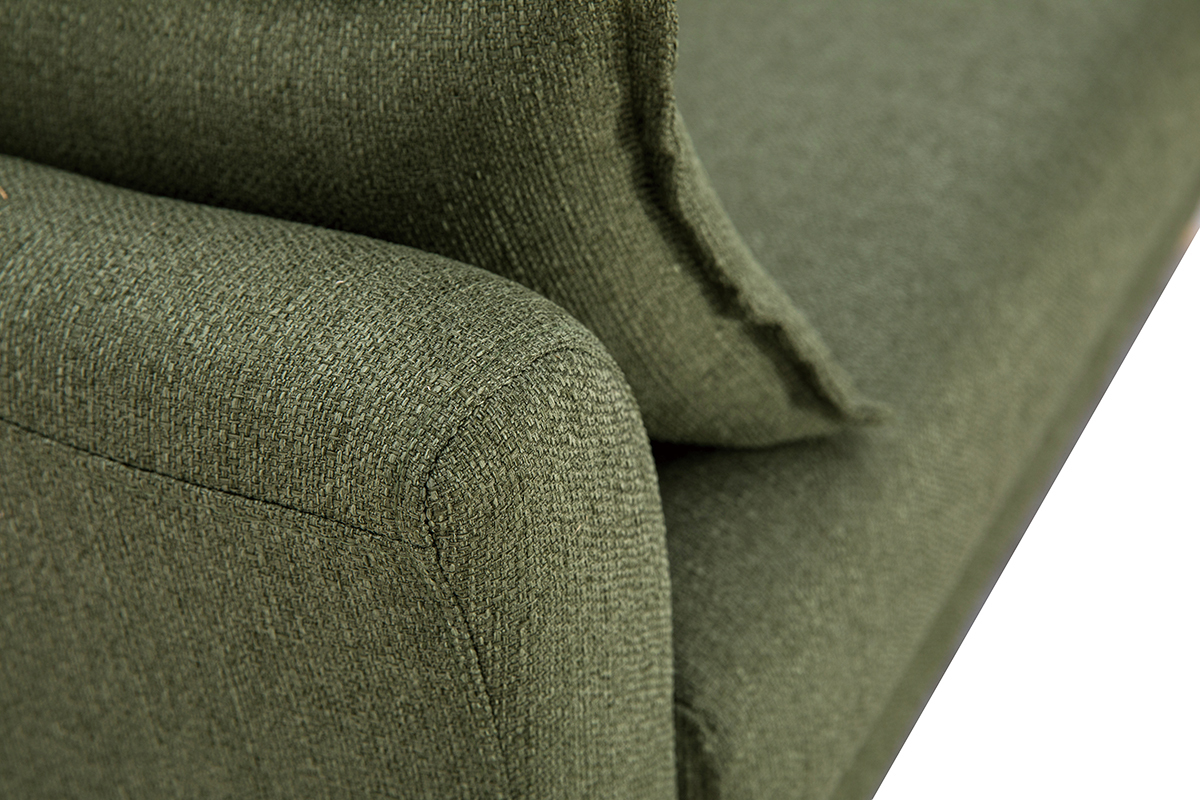 Canap scandinave 2 places en tissu vert kaki et bois clair KATE