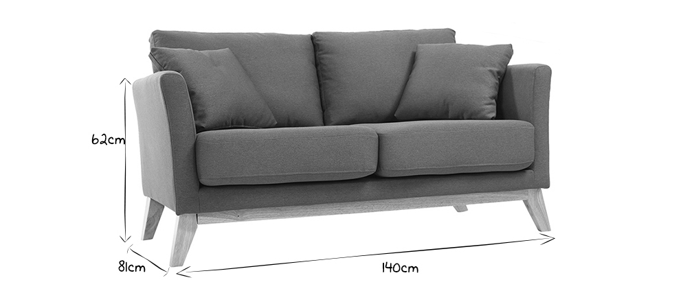 Canap� scandinave 2 places gris fonc� d�houssable et pieds bois clair OSLO