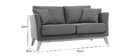 Canap&eacute; scandinave 2 places gris fonc&eacute; d&eacute;houssable et pieds bois clair OSLO