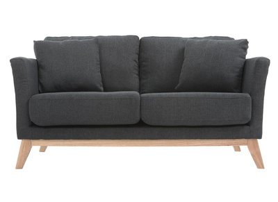 Canap&eacute; scandinave 2 places gris fonc&eacute; d&eacute;houssable et pieds bois clair OSLO