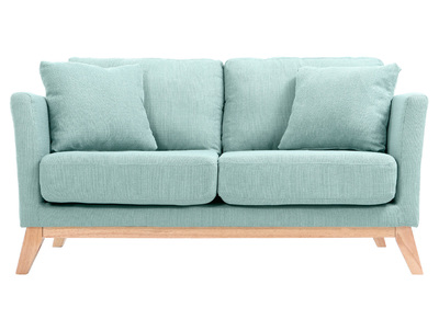 Canap&eacute; scandinave 2 places vert lagon d&eacute;houssable et pieds bois clair OSLO