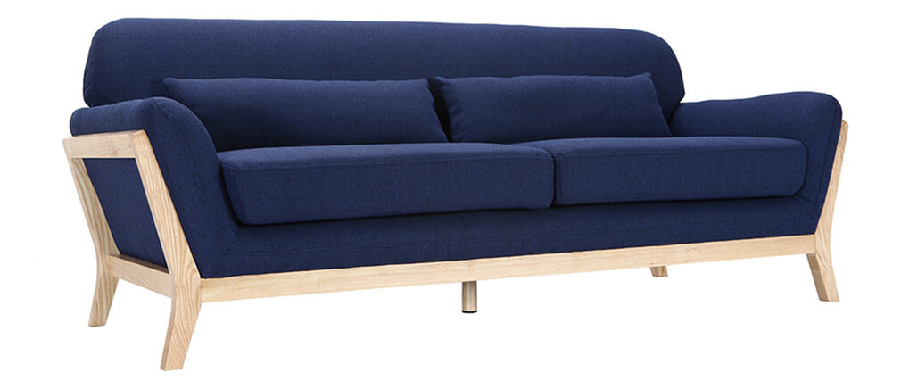 Canap� scandinave 3 places bleu fonc� et bois YOKO