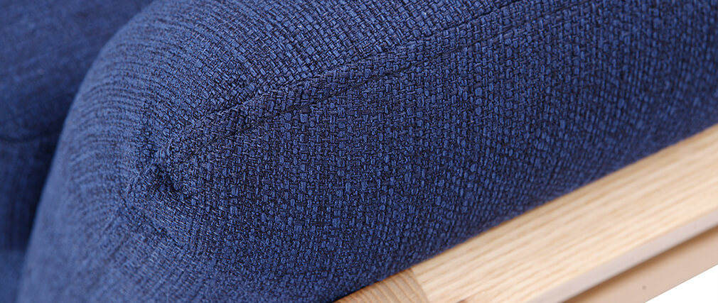 Canap� scandinave 3 places bleu fonc� et bois YOKO