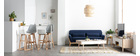 Canap&eacute; scandinave 3 places bleu fonc&eacute; et bois YOKO