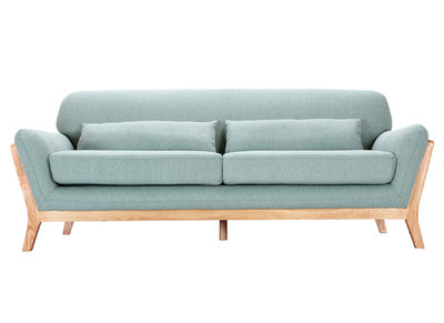Canap&eacute; scandinave 3 places bleu lagon pieds bois YOKO