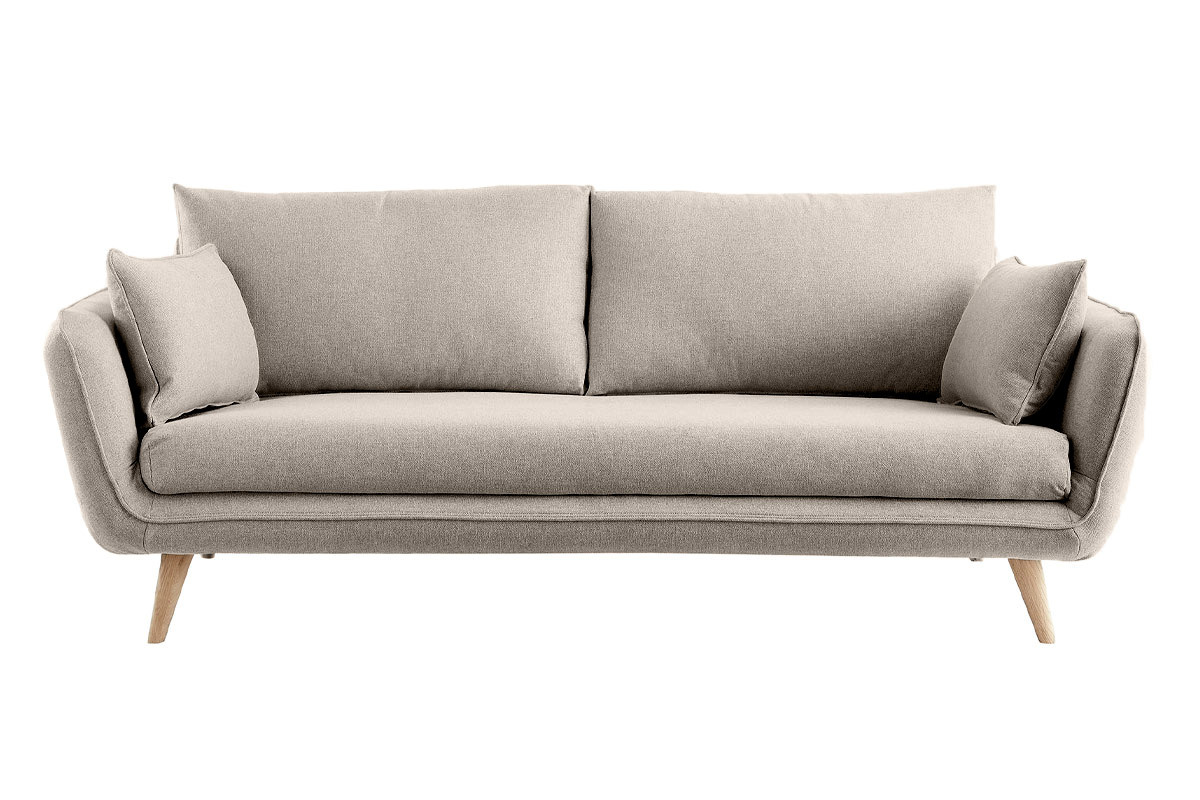 Canap scandinave 3 places en tissu beige et bois clair CREEP