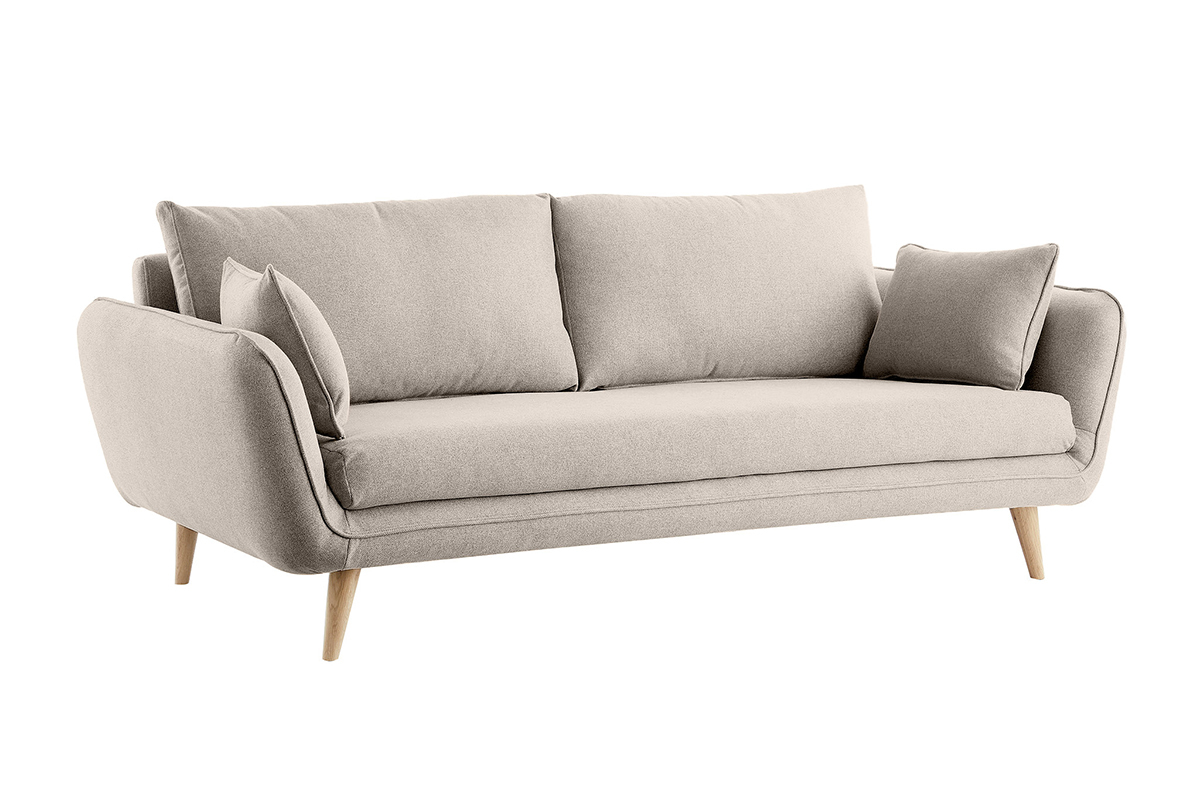Canap scandinave 3 places en tissu beige et bois clair CREEP