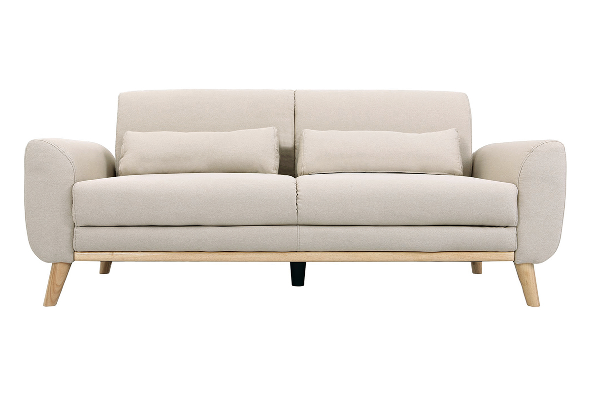 Canap scandinave 3 places en tissu beige et bois clair EKTOR