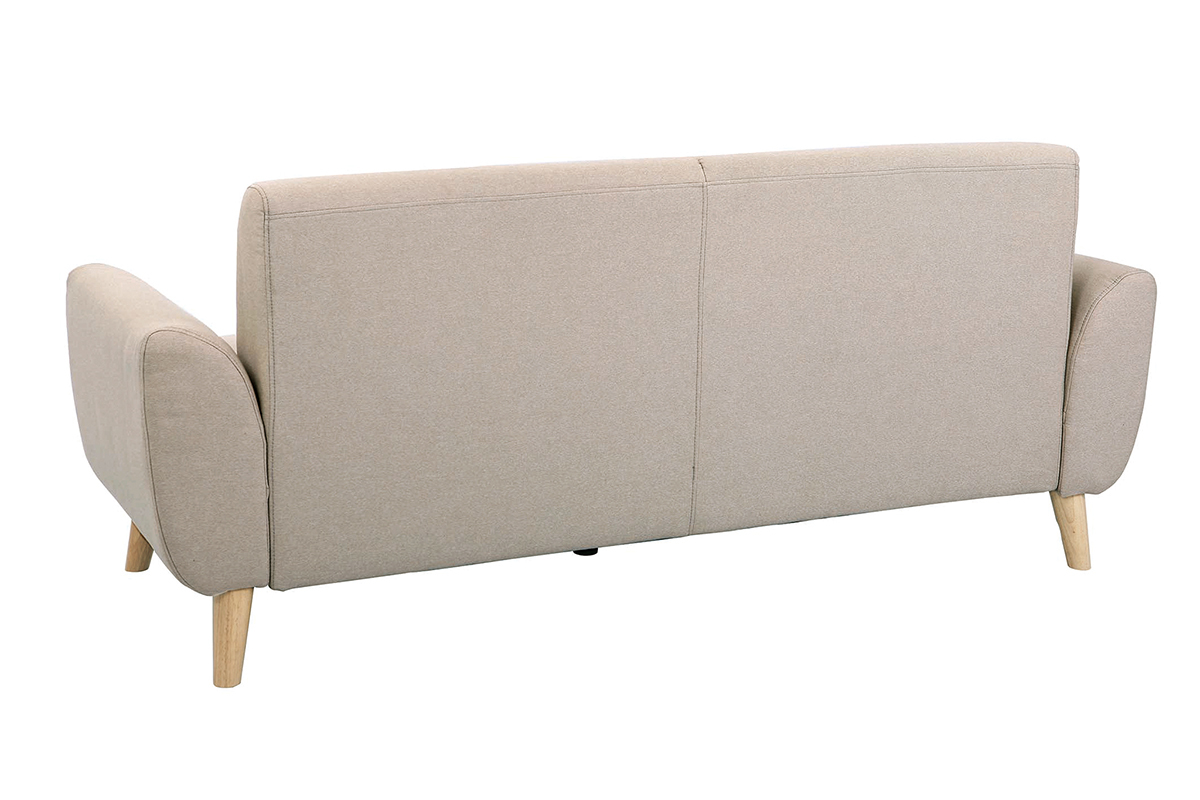 Canap scandinave 3 places en tissu beige et bois clair EKTOR