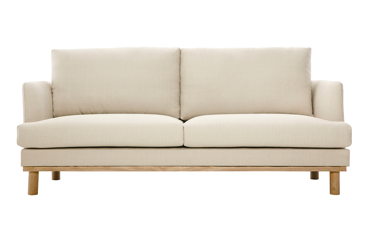 Canap scandinave 3 places en tissu beige et bois clair HOBART