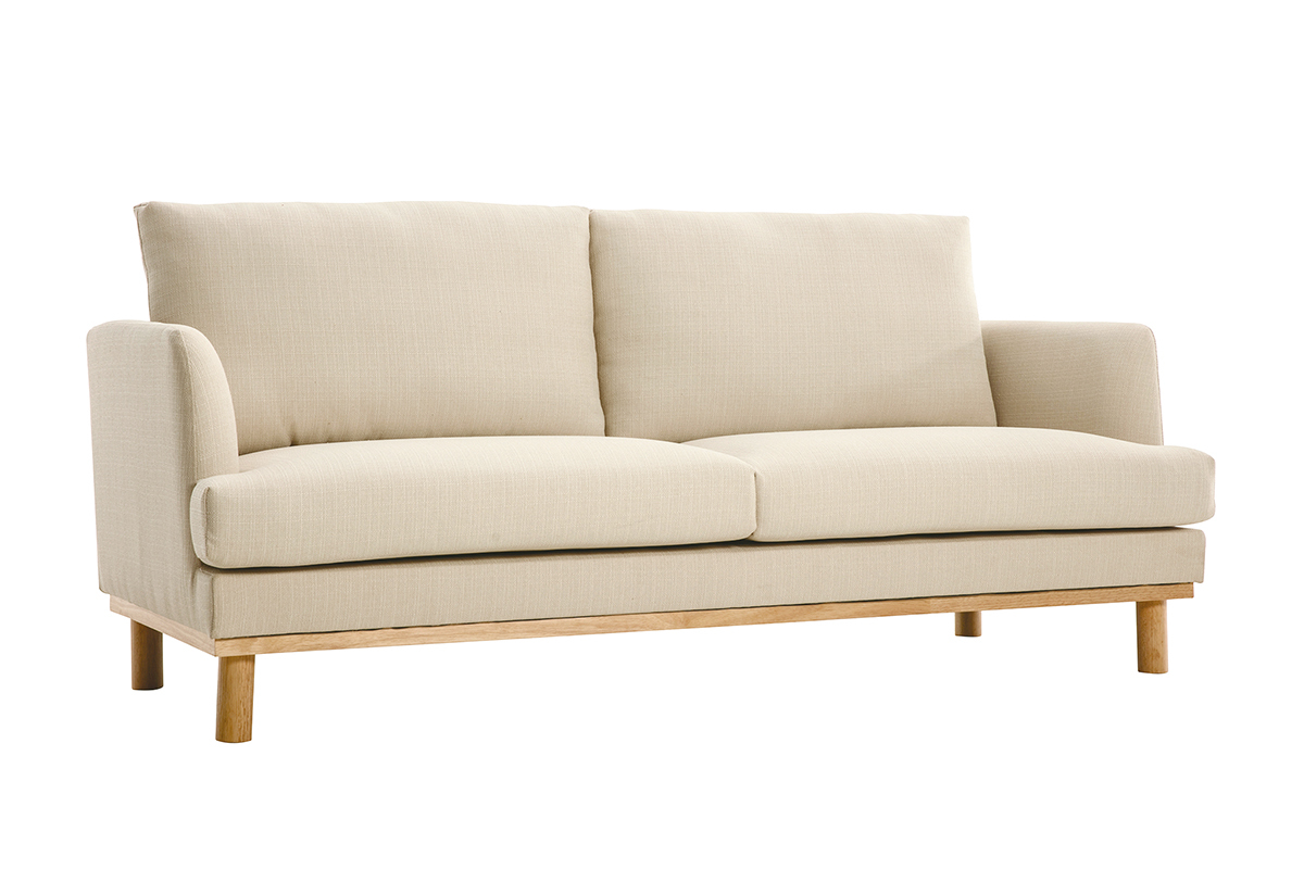 Canap scandinave 3 places en tissu beige et bois clair HOBART
