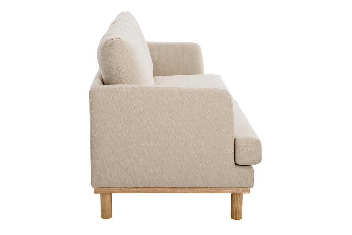 Canap scandinave 3 places en tissu beige et bois clair HOBART
