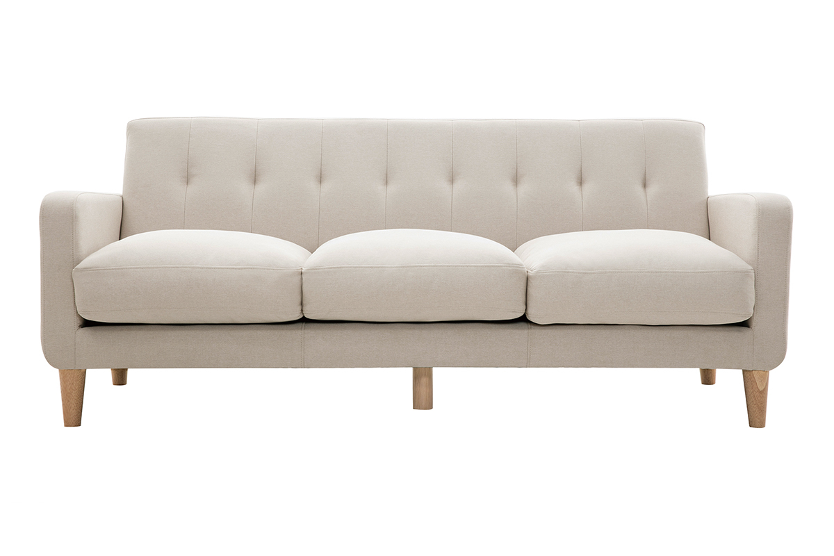 Canap scandinave 3 places en tissu beige et bois clair LUNA