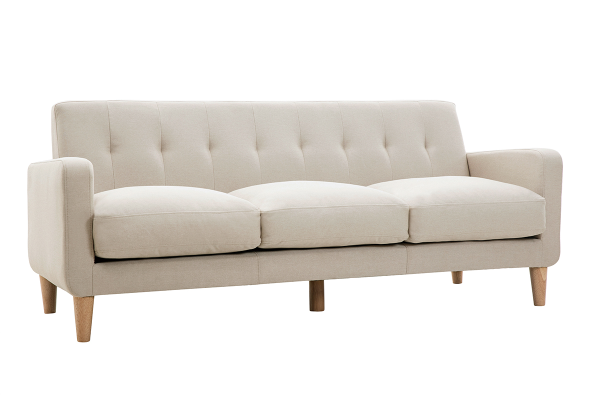 Canap scandinave 3 places en tissu beige et bois clair LUNA