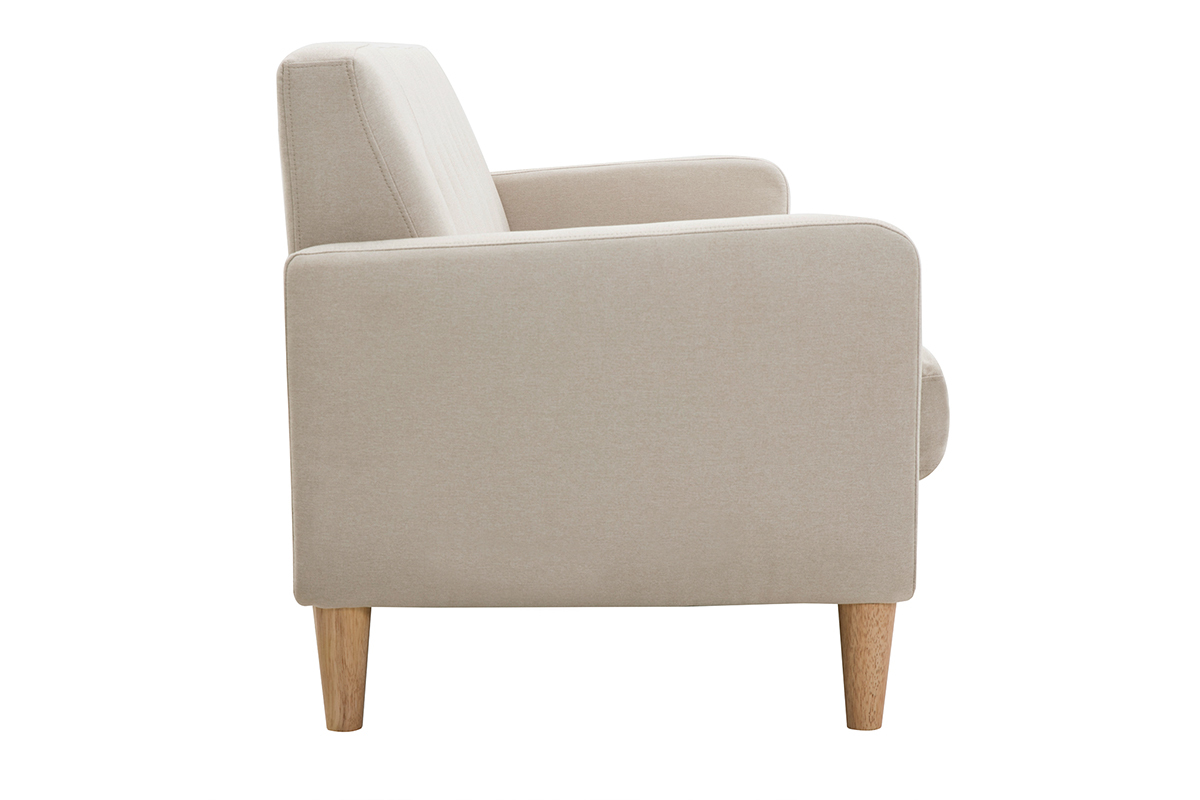 Canap scandinave 3 places en tissu beige et bois clair LUNA