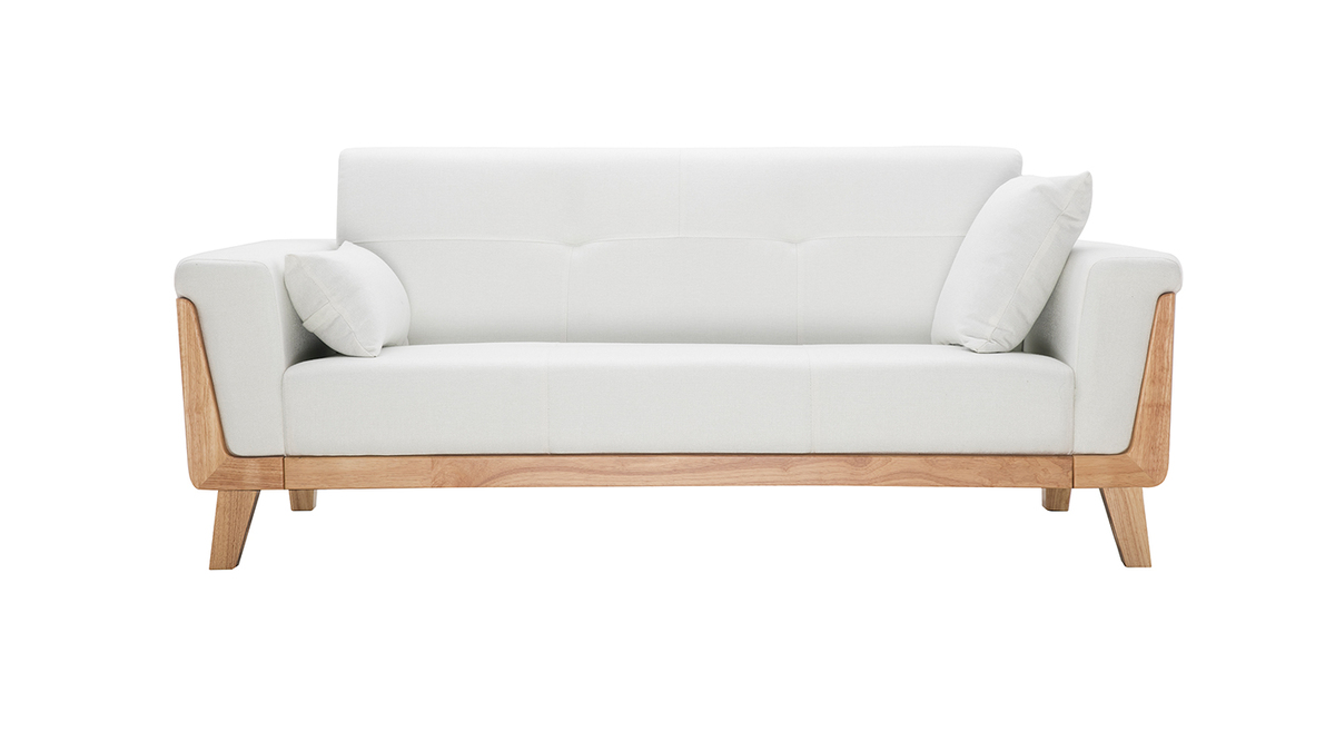 Canap scandinave 3 places en tissu blanc cass et bois clair FJORD