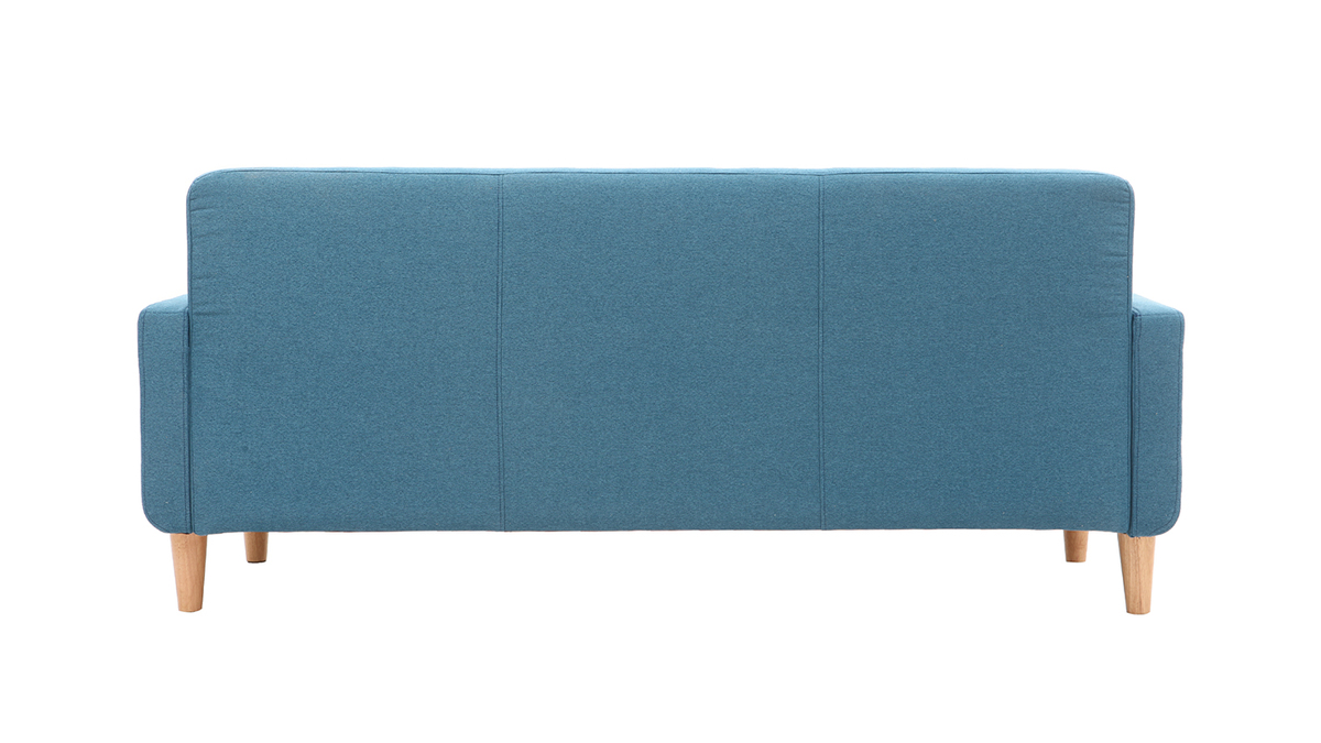 Canap scandinave 3 places en tissu bleu canard et bois clair LUNA