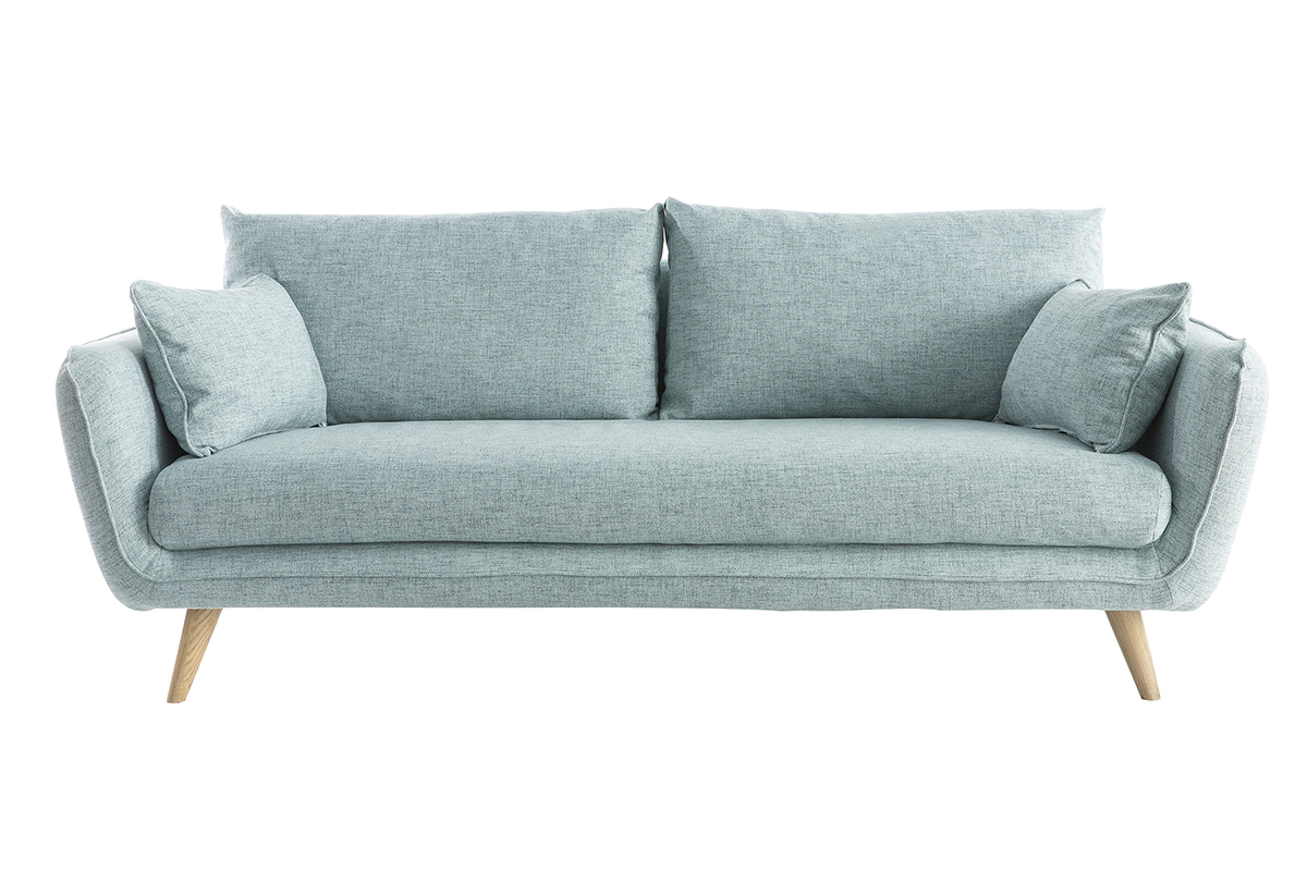 Canap scandinave 3 places en tissu bleu glacier et bois clair CREEP