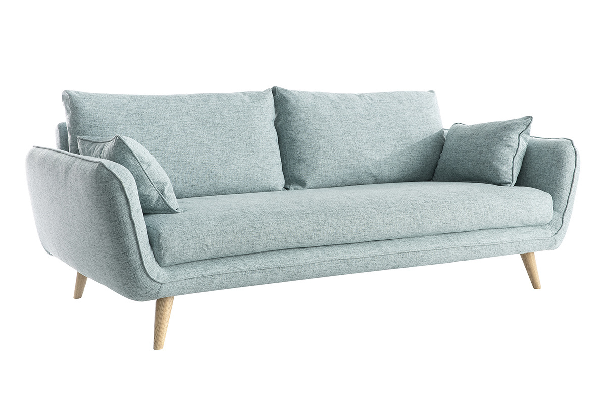 Canap scandinave 3 places en tissu bleu glacier et bois clair CREEP