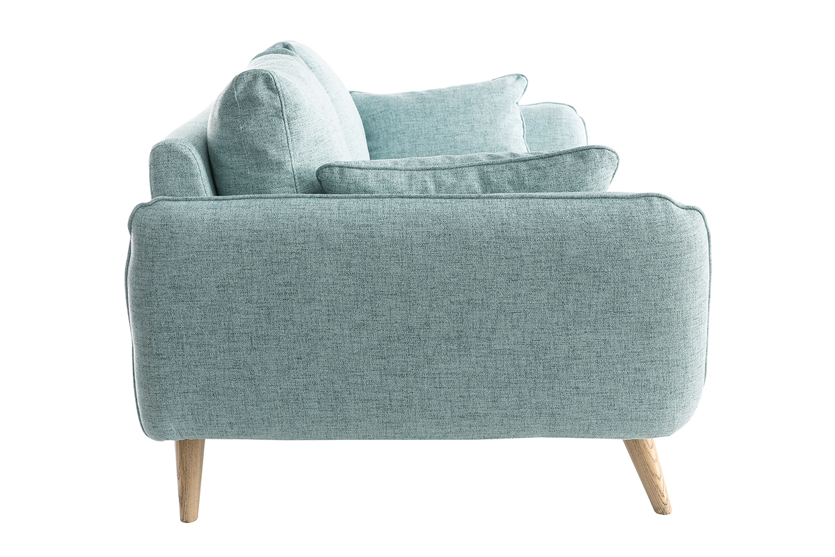 Canap scandinave 3 places en tissu bleu glacier et bois clair CREEP