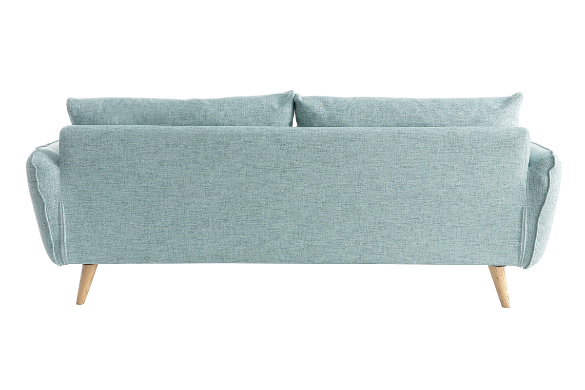 Canap scandinave 3 places en tissu bleu glacier et bois clair CREEP