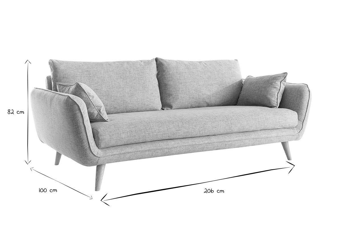 Canap scandinave 3 places en tissu bleu glacier et bois clair CREEP