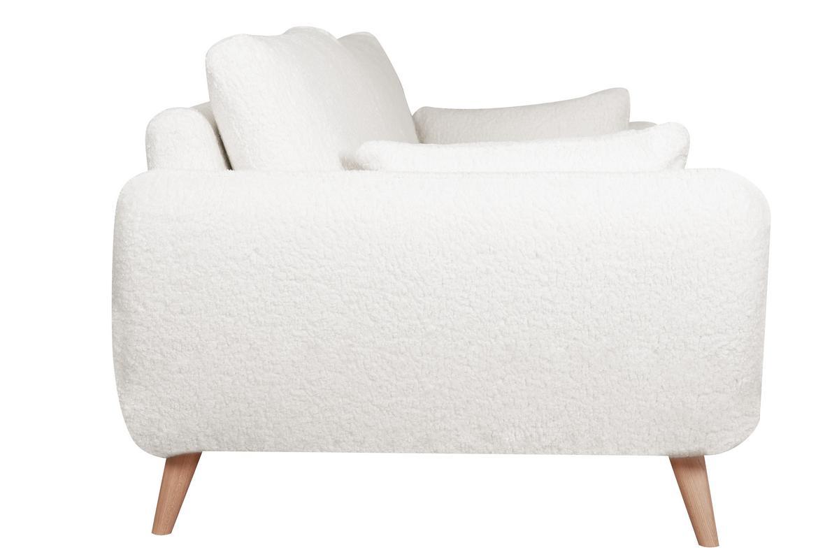 Canap scandinave 3 places en tissu effet peau de mouton blanc et bois clair CREEP
