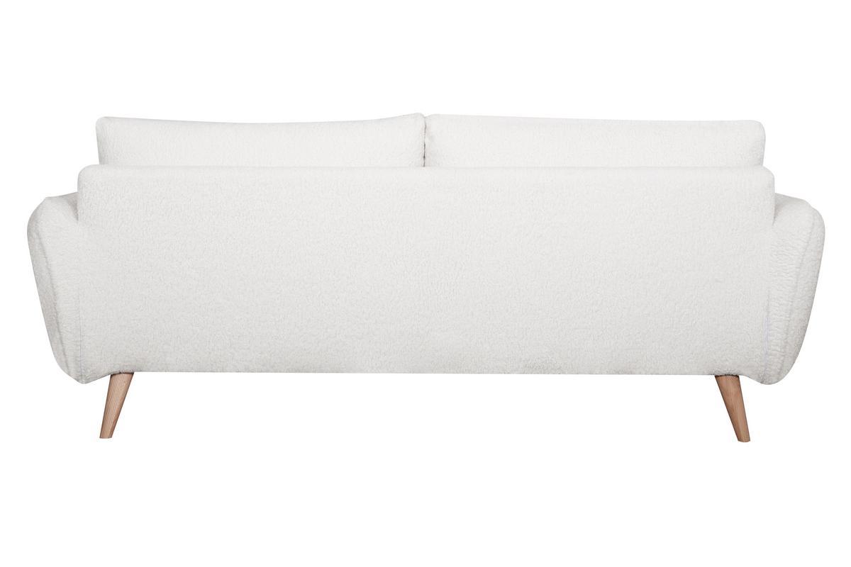 Canap scandinave 3 places en tissu effet peau de mouton blanc et bois clair CREEP