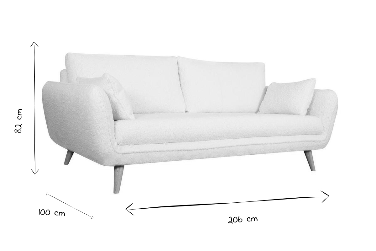 Canap scandinave 3 places en tissu effet peau de mouton blanc et bois clair CREEP